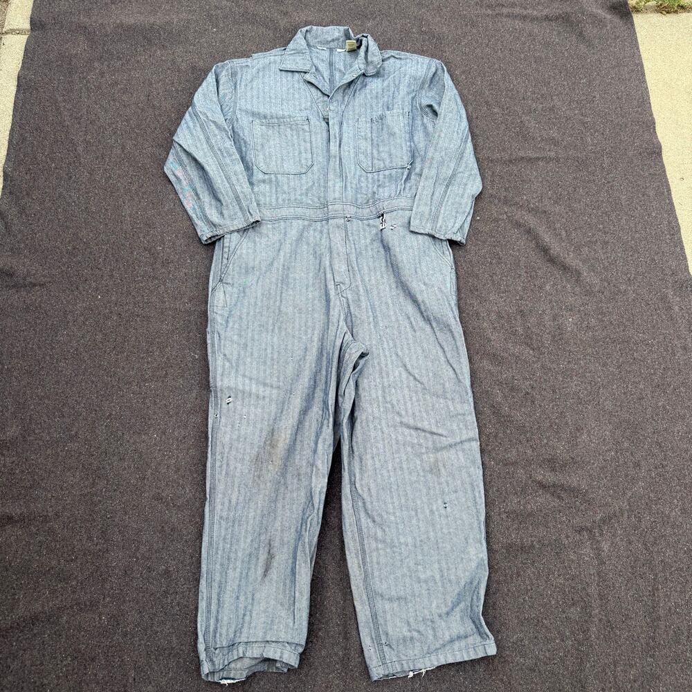 Men's Walls Master Made Blue Herringbone Railroad Work Jumpsuit Coveralls Sz XL
